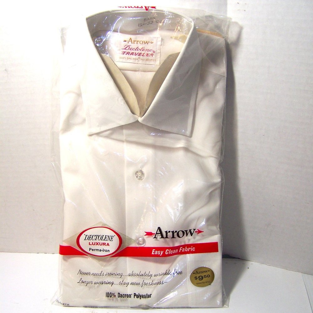 Mens NEW Vintage Shirt Arrow Dectolene Disco 70s 15-/2, 33 White